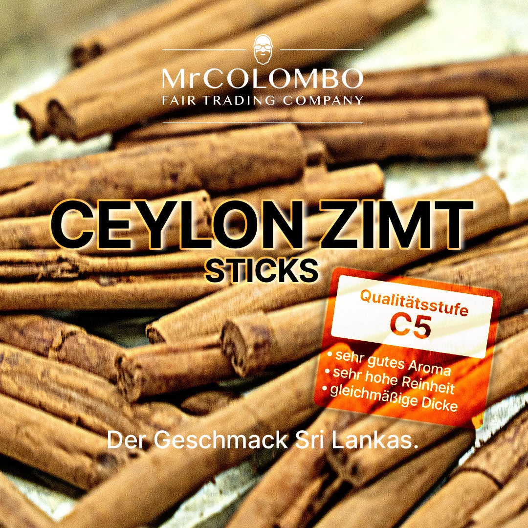MrCOLOMBO Ceylon Zimt Sticks Qualitätsstufe C5. Der Geschmack Sri Lankas.