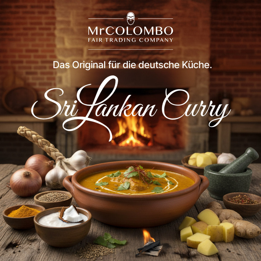 MrCOLOMBO Sri Lankan Curry Gericht mit frischen Zutaten und offenem Feuer. Das Original für die deutsche Küche.