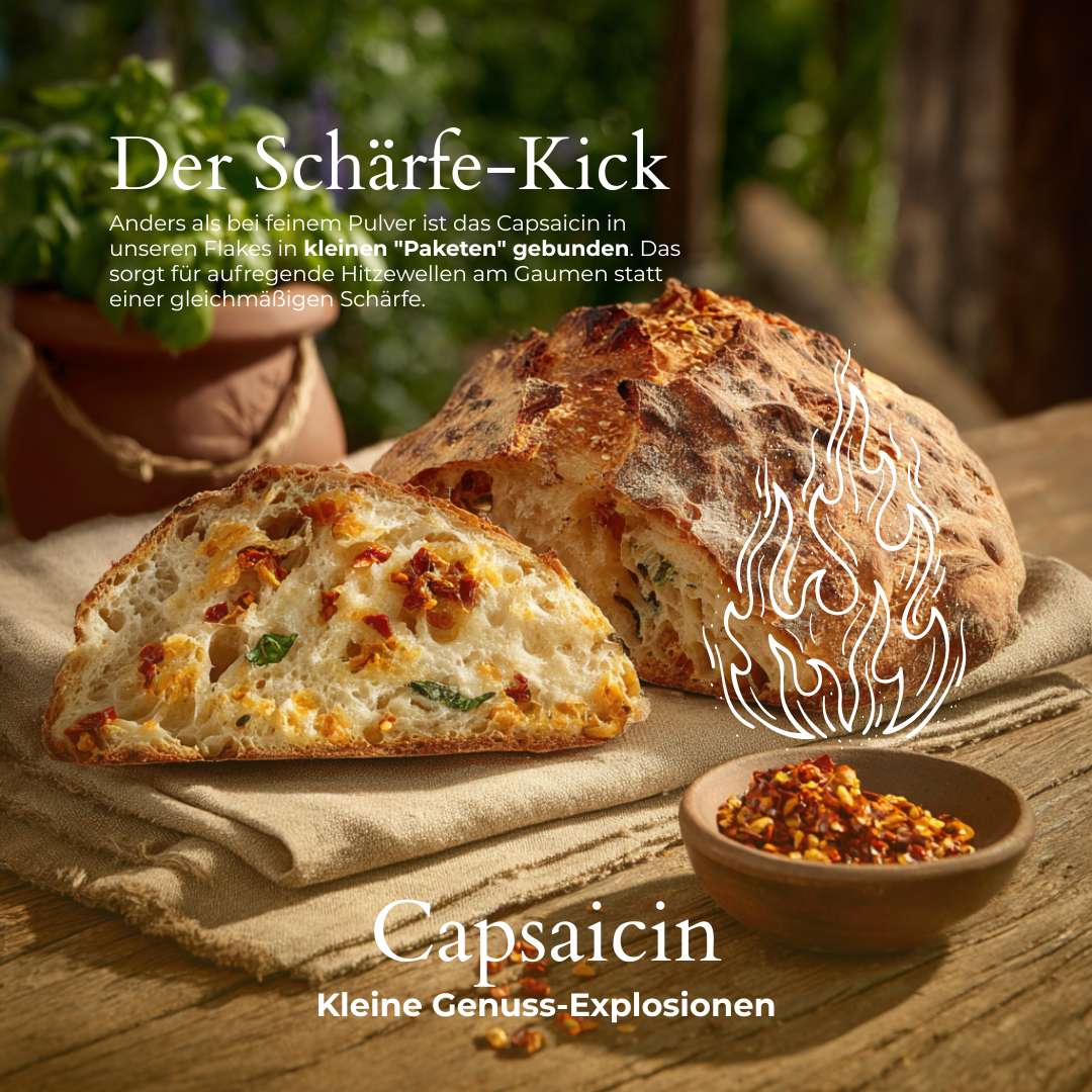 Knuspriges Brot mit feurig-scharfen MrCOLOMBO Chili-Flakes | Chili Flocken pur für den extra Kick.