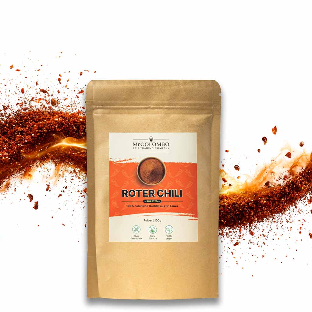 100g geröstetes Chili Pulver im Kraftpapierbeutel | MrCOLOMBO aus Sri Lanka.