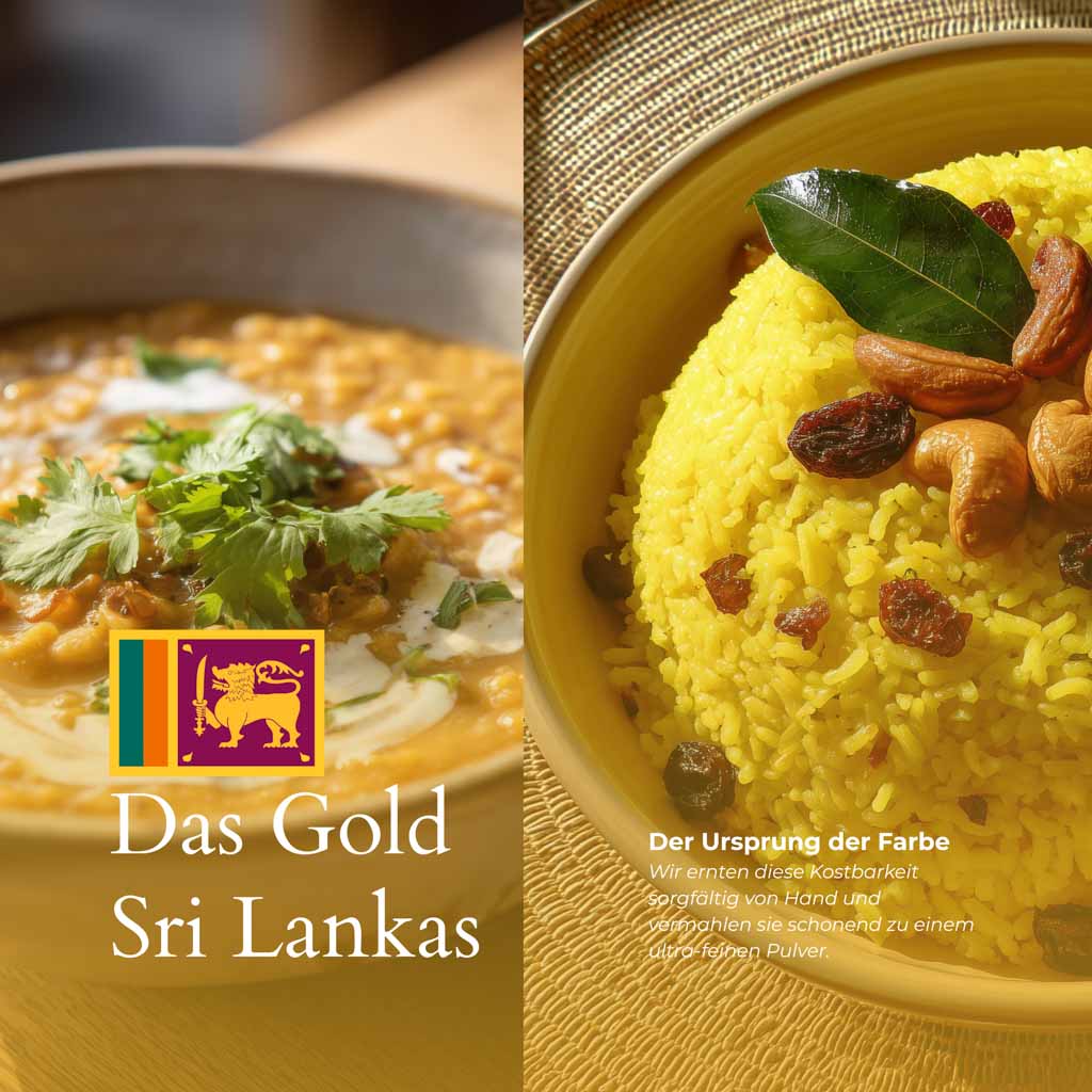 Gelber Kurkumareis mit Nüssen & Curry-Linsengericht | das Gold Sri Lankas.