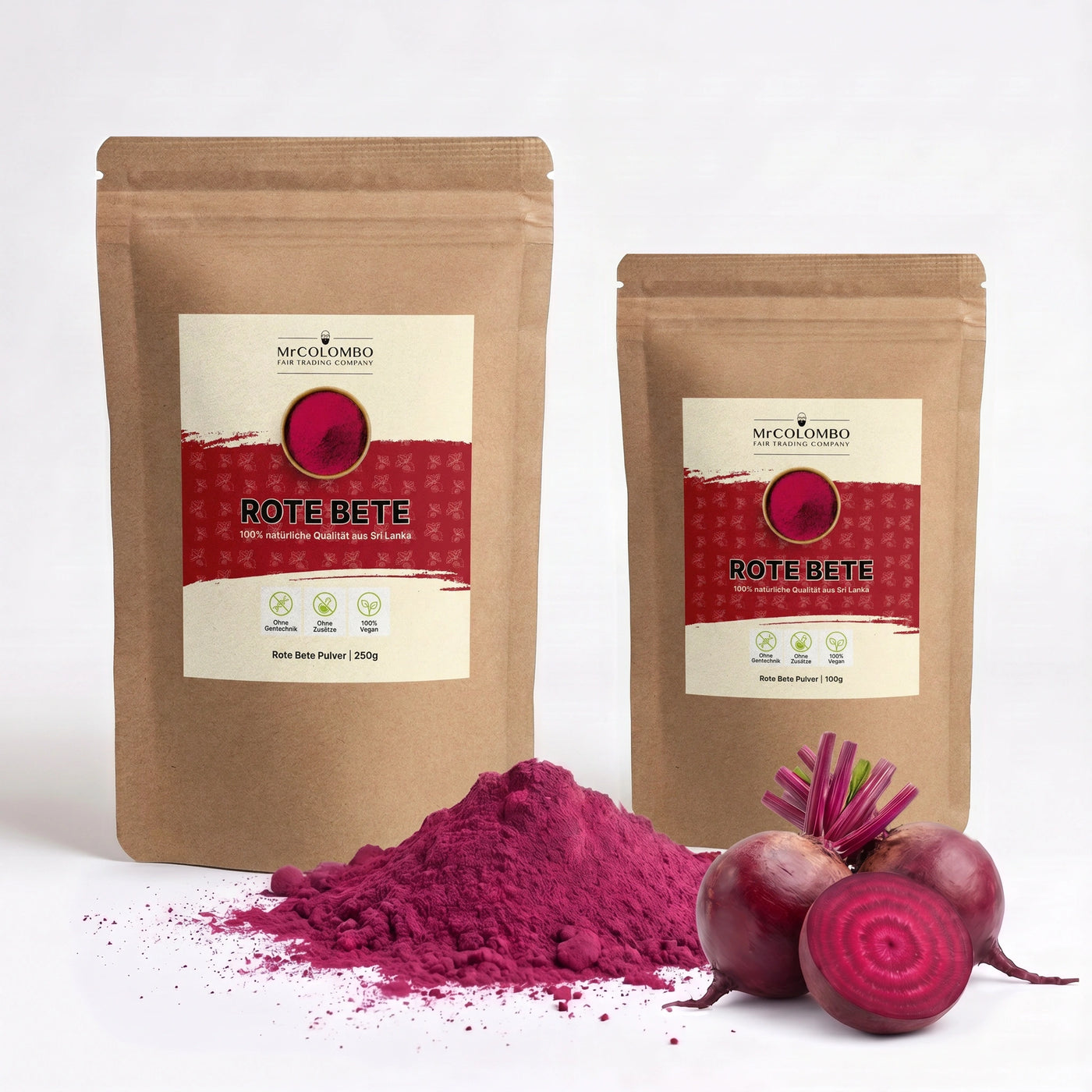 Rote Bete Pulver aus Sri Lanka von MrCOLOMBO - Beutel mit Gewürzhaufen (beide Größen)