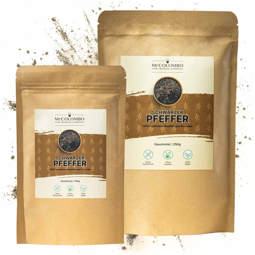 MrCOLOMBO Schwarzer Pfeffer geschrotet in 100g und 250g | perfekt für kräftige Würze und Frische.