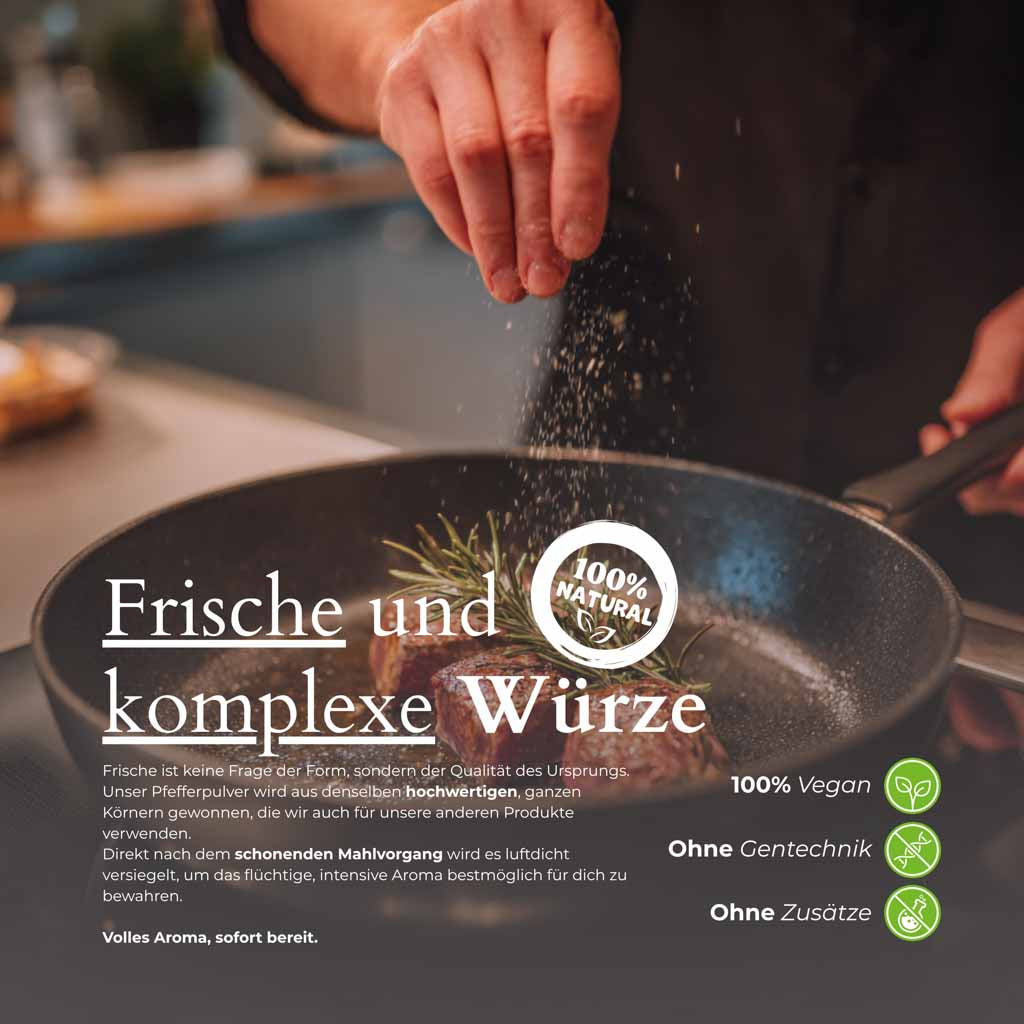 Würzen mit schwarzem Pfeffer in der Küche | aromatisch frisch, direkt aus Sri Lanka.