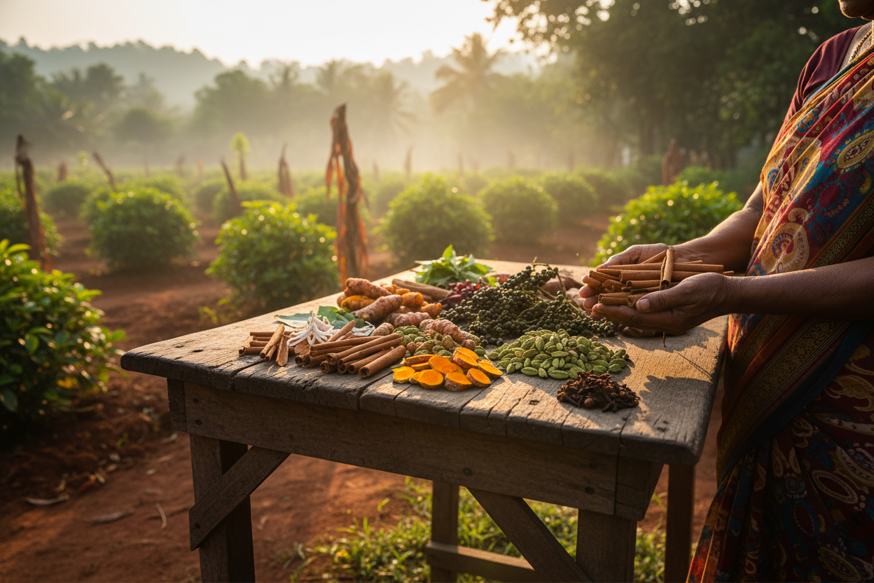 Frische Sri Lanka Gewürze direkt vom Bio-Gewürzfeld, ideal für nachhaltige Genießer und Feinschmecker