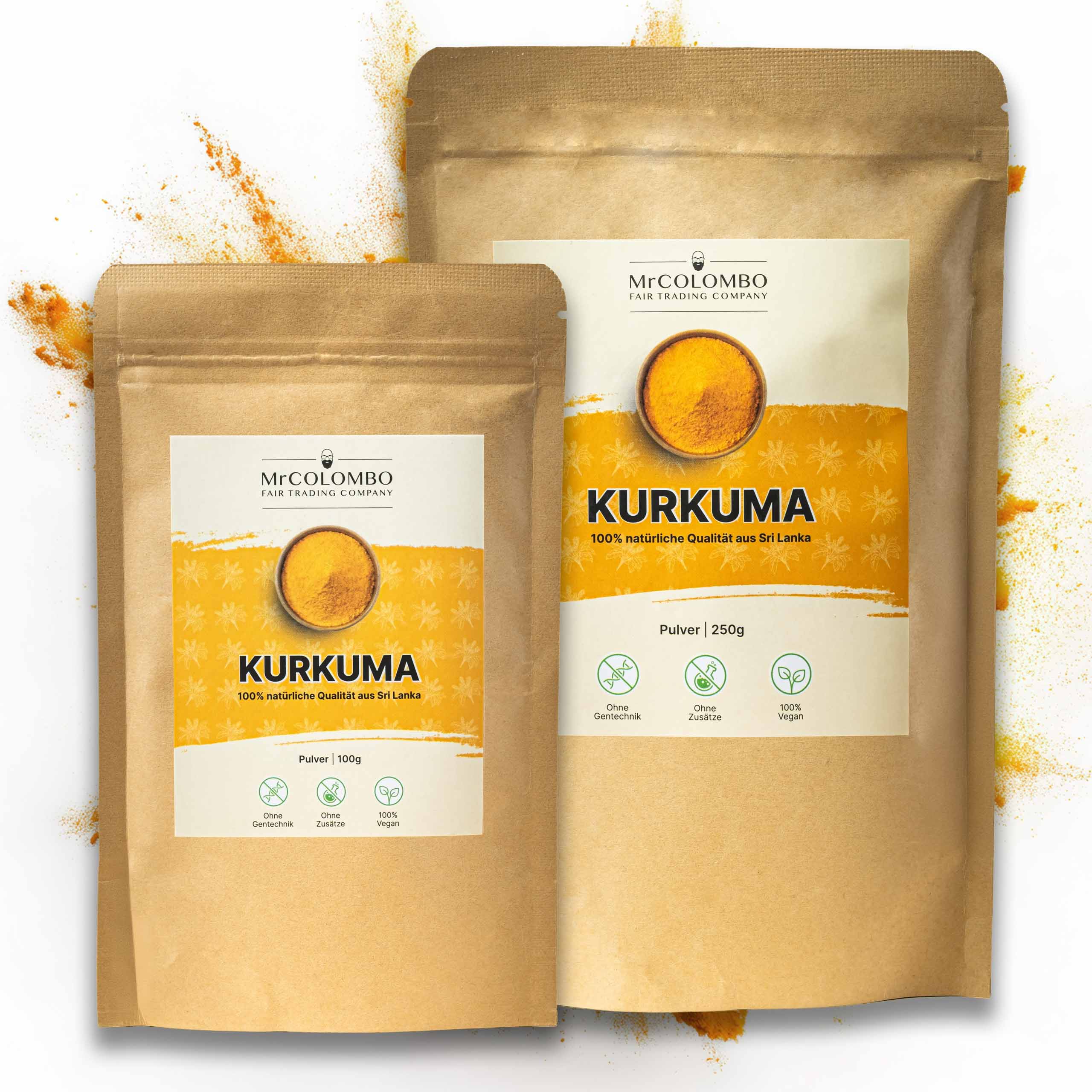 MrCOLOMBO Kurkuma Pulver aus Sri Lanka in 100 g und 250 g Packungen