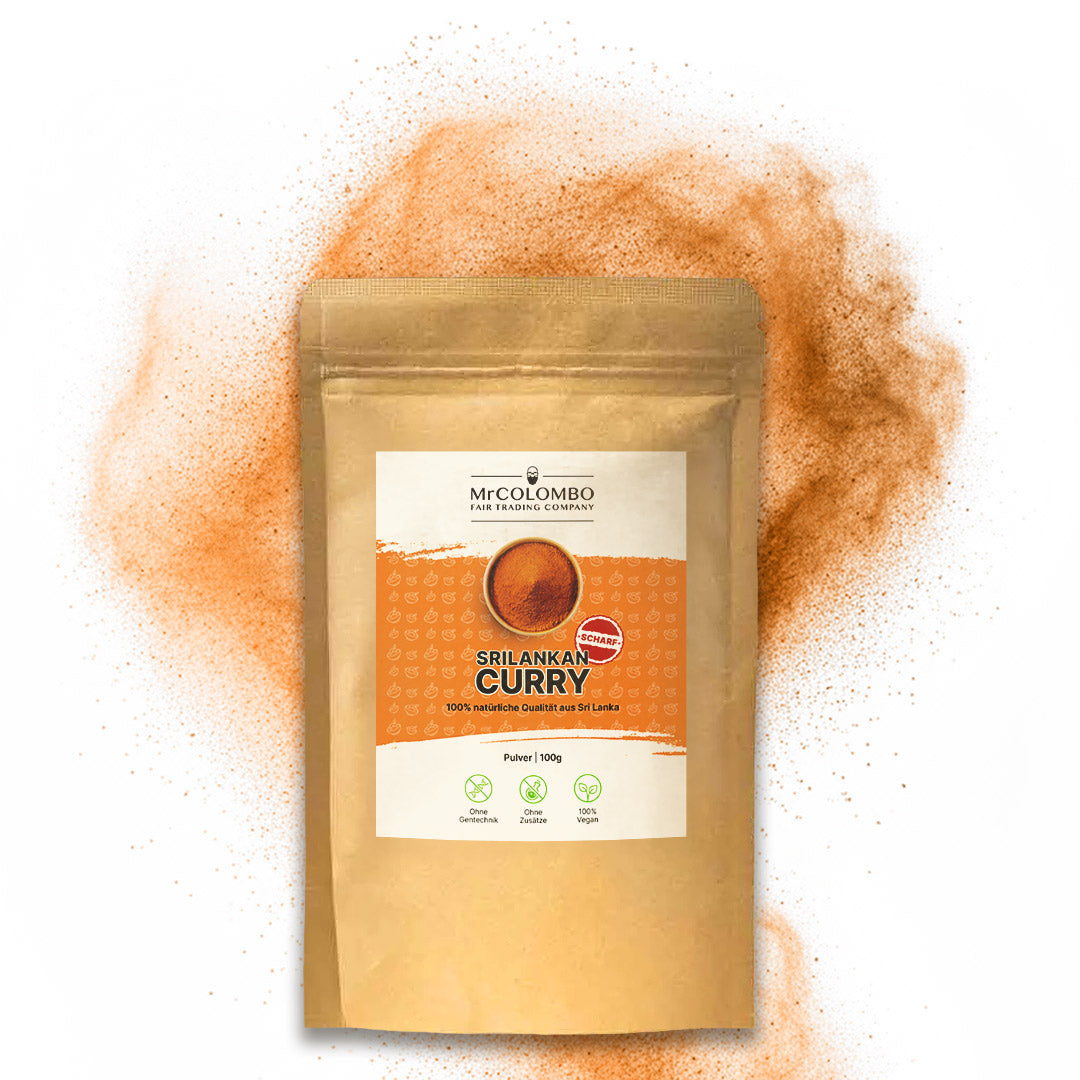 MrCOLOMBO Sri Lankan Curry Pulver 100g. 100 % natürliche Qualität aus Sri Lanka, aromatisch scharf und vielseitig einsetzbar.