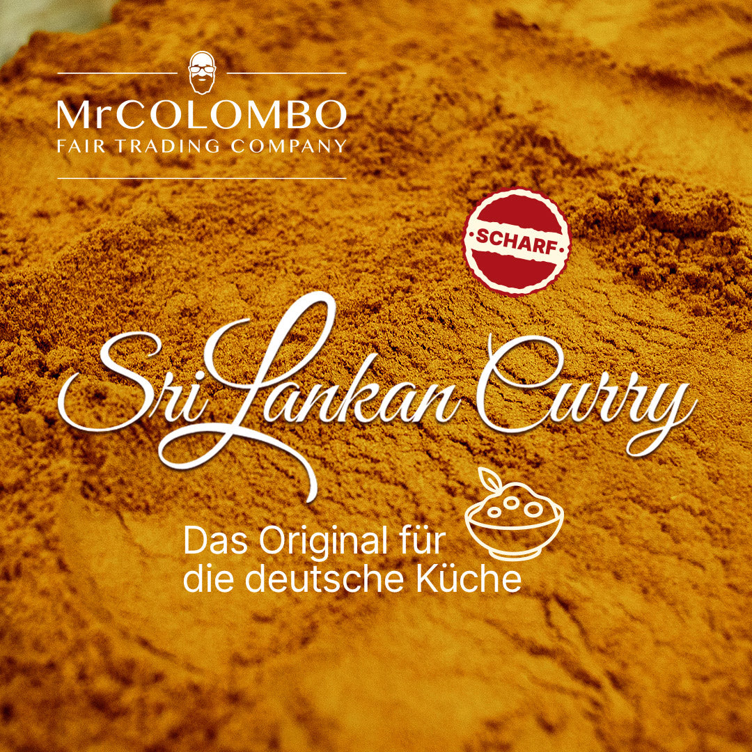 MrCOLOMBO Sri Lankan Curry. Originalrezept aus Sri Lanka für die deutsche Küche, fein gemahlen und kräftig im Geschmack.