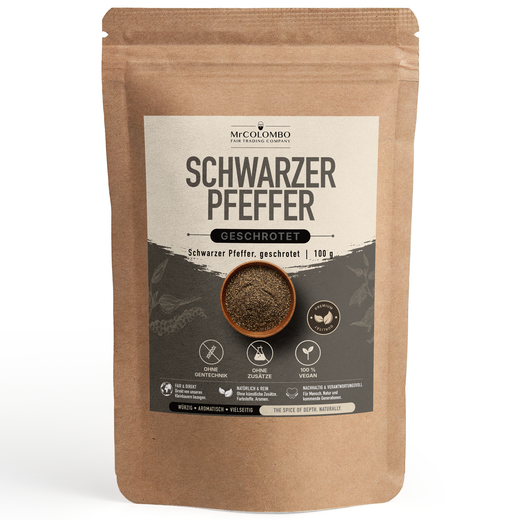 MrCOLOMBO Schwarzer Pfeffer geschrotet aus Sri Lanka - 100 g Produktbeutel