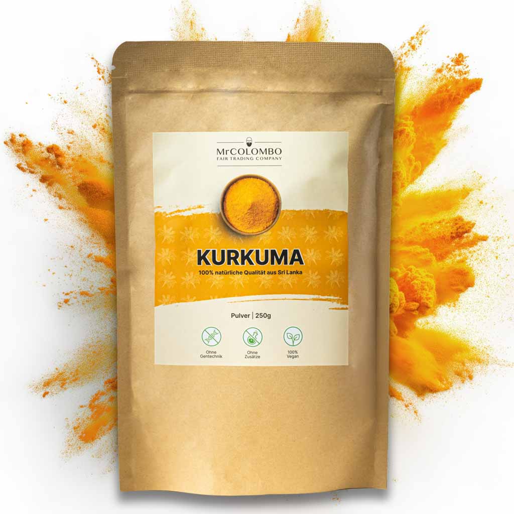 250g Beutel Kurkuma Pulver von Mr. Colombo | intensiv gelb, aus Sri Lanka.
