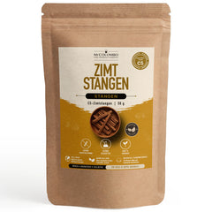 Ceylon Zimtstangen - echter Zimt aus Sri Lanka im MrCOLOMBO Produktbeutel auf weißem Hintergrund - 50 g