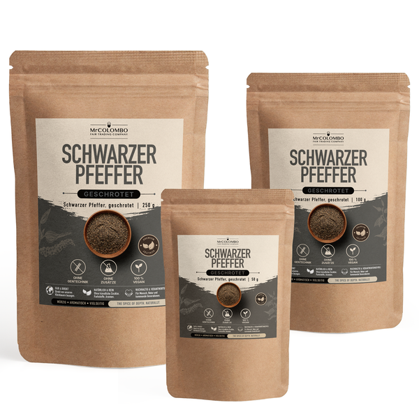 Schwarzer Pfeffer geschrotet - Verpackung Original-Produkt von MrCOLOMBO