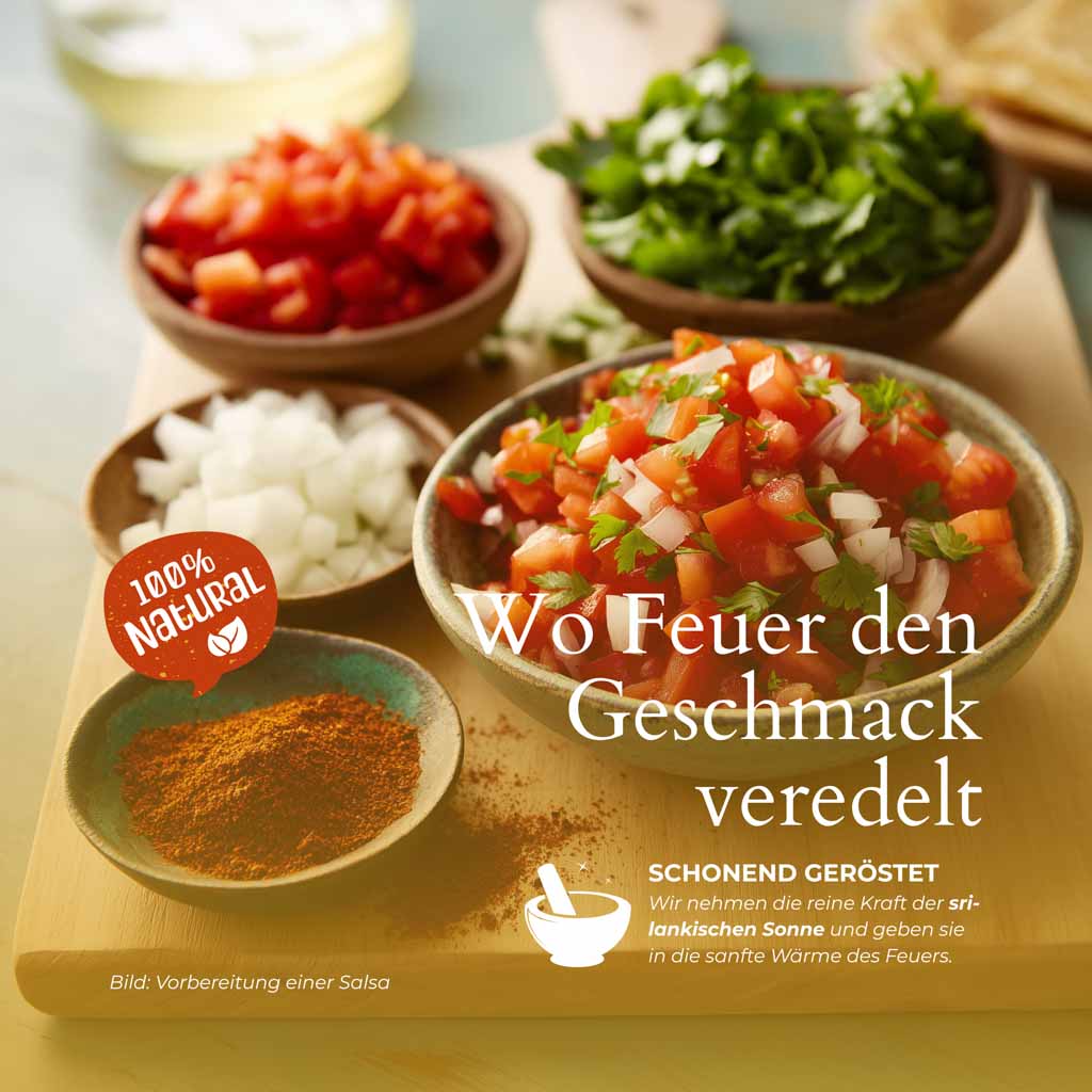 Frische Salsa-Zutaten mit Chili Pulver | natürlich, bunt und aromatisch.