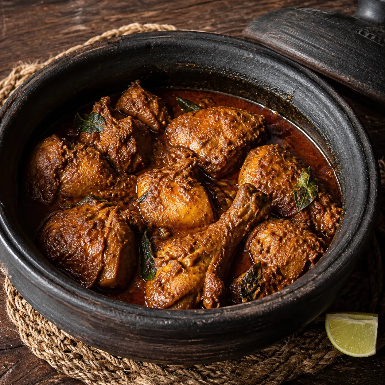 Kräftiges sri-lankisches Hähnchen-Curry mit gerösteten Gewürzen und Curryblättern